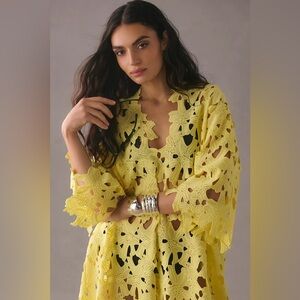 Anthropologie Floral Eyelet Kaftan - Yellow - Sold Out Online